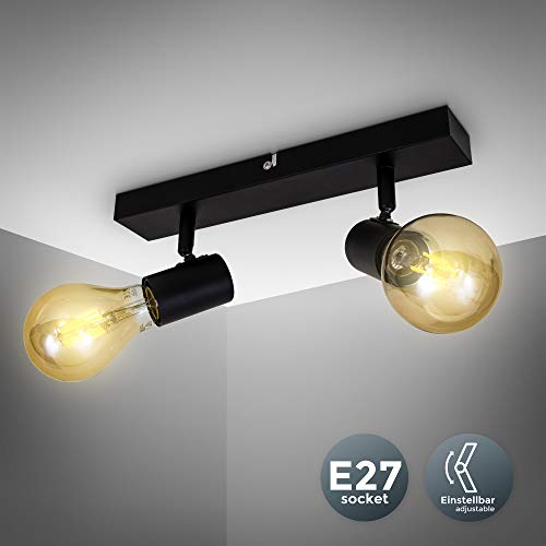 B.K.Licht - Lámpara de techo con 2 Focos ajustables y giratorios para interiores, forma recta en barra, requieren bombilla E27, max. 60 W, color negro, también Aplique pared B.K.Licht - Lámpara de techo con 2 Focos ajustables y giratorios para interiores, forma recta en barra, requieren bombilla E27, max. 60 W, color negro, también Aplique pared