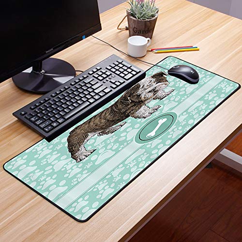 Comfortable Mouse Pad 60x35 cm,Perro Animal ación Bulldog, Apartamento Adorable Pura raza Lin,Impermeable con Base de Goma Antideslizante,Special-Textured Superficie para Gamers Ordenador, PC y Laptop