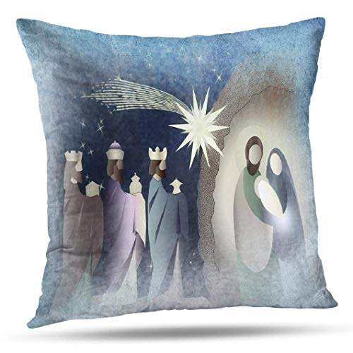 Cushion Cover Jesús Navidad Natividad Escena Religiosa con La Familia María Y El Bebé Jesús Apartamento Acogedor Y Duradero Patrón Decorativo Sofá De Doble Cara 45X45Cm Funda De A