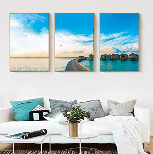Diy diamante pintura de gama alta elegante decoración cielo azul y nube blanca playa apartamento verano sol paisaje decoración de la pared pintura imagen decoración 3.