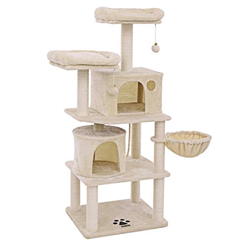 FEANDREA Árbol para Gatos, Rascador para Gatos con Postes Recubiertos de Sisal, Varias Plataformas, Centro de Actividades para Gatos Beige PCT90M FEANDREA Árbol para Gatos, Rascador para Gatos con Postes Recubiertos de Sisal, Varias Plataformas, Centro de Actividades para Gatos Beige PCT90M