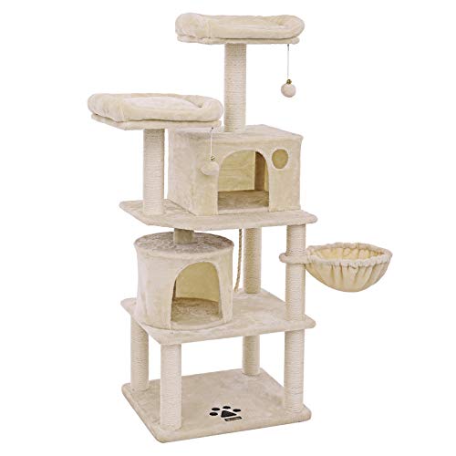 FEANDREA Árbol para Gatos, Rascador para Gatos con Postes Recubiertos de Sisal, Varias Plataformas, Centro de Actividades para Gatos Beige PCT90M