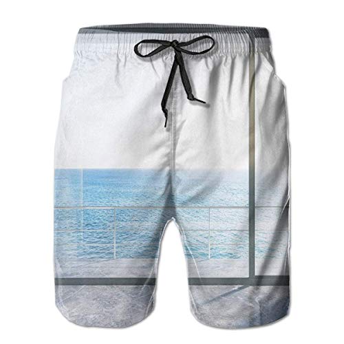 gatetop Pantalones Cortos de Playa para Hombres, bañados en la Playa, apartamento Urbanodernoft vacío con Vista al mar y al mar con Vista al mar y al mar