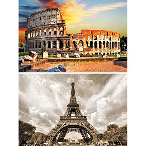 GRAN ARTE Set de 2 posters XXL - edificios históricos - Coliseo de Roma y Torre Eiffel en Francia monumento antiguo pared decoración póster foto (140 x 100 cm)