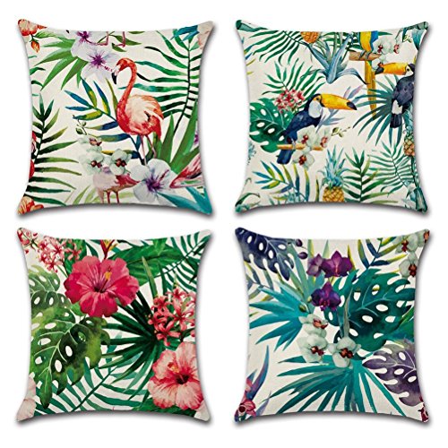 Gspirit 4 Pack Tropical Flamenco Flor Hojas Algodón Lino Throw Pillow Case Decorativo Funda e Almohada 45x45cm Gspirit 4 Pack Tropical Flamenco Flor Hojas Algodón Lino Throw Pillow Case Decorativo Funda e Almohada 45x45cm