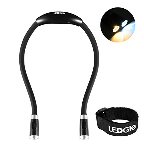 LEDGLE Manos Libres luz de Abrazo, Cuello Libro luz Recargables LED luz de Noche Lámpara de Lectura Flexible, 4 Cuentas LED, 3 Modos de Iluminación, Cable USB Incluido