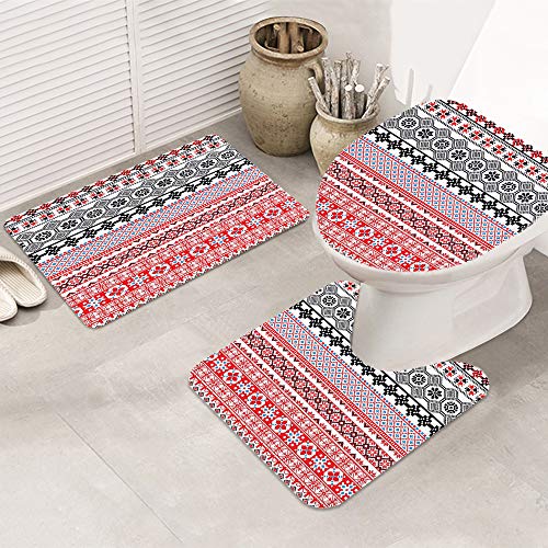 Microfibra Alfombrillas de baño absorbentes Lavables,Antiguo patrón étnico azteca con figuras auténticas mayas abstractas Imagen artística, ,Alfombra de baño Antideslizante Set de Baño de 3 Piezas Microfibra Alfombrillas de baño absorbentes Lavables,Antiguo patrón étnico azteca con figuras auténticas mayas abstractas Imagen artística, ,Alfombra de baño Antideslizante Set de Baño de 3 Piezas