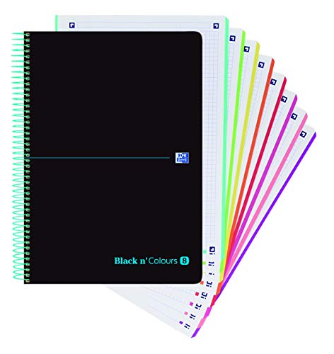 Oxford Black N'Colours - Europeanbook8 espiral, tapa plástico A4+, 5 x 5, Negro/Azul