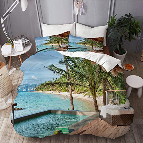 PANILUR Bedding Juego，Palawan Island Resort Filipinas Honse Palm Piscina en la Playa ImpresionesFunda de Nórdico Fundas de Almohada 140x200cm +2（50x80cm）