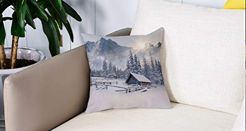 Pillow Case Cojín Cuadrado Print,Decoración del apartamento, antigua granja junto a la montaña en la temporada de invierno TiemAdecuado para Oficina, Familia, automóvil, cafetería, Tienda, 45x45cm