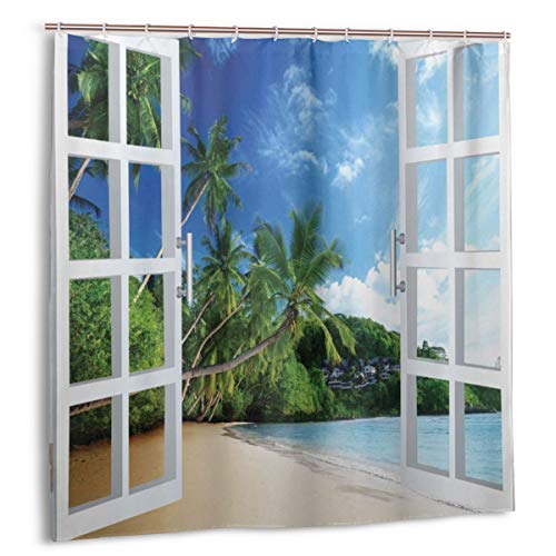 Throwpillow Cortina de Ducha,Exuberante vegetación, vegetación, Selva Tropical Desde la Ventana del apartamento Vista del paraíso,Impermeable y Opaco con 12 Ganchos Throwpillow Cortina de Ducha,Exuberante vegetación, vegetación, Selva Tropical Desde la Ventana del apartamento Vista del paraíso,Impermeable y Opaco con 12 Ganchos