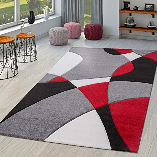 TT Home Alfombra De Salón Moderna Motivo Abstracto Perfil Contorneado Negro Gris Rojo, Größe:60x110 cm