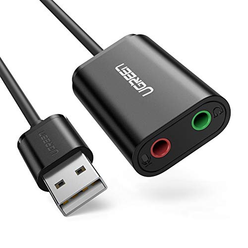 UGREEN Tarjeta de Sonido USB, Tarjeta de Sonido Externa Adaptador Audio y Micrófono 3.5mm, Conector Jack USB Plug y Plag para PC, Laptop, Raspberry pi 3, PS4, Altavoces Estéreo, Auriculares (Negro)