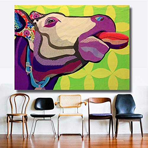 YuanMinglu Mural Cabeza de Toro Animal Lienzo impresión Pintura al óleo Imagen Mural Dormitorio Loft Industrial habitación sin Marco Pintura 45x60 cm