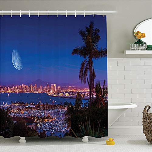 ZLWSSA Cortina de Ducha a Prueba de Agua 3D Apartamento Una Noche de Diego Californi con Gran Luna en el Horizonte Yates Panoram Picture Poliéster Baño 180x200cm ZLWSSA Cortina de Ducha a Prueba de Agua 3D Apartamento Una Noche de Diego Californi con Gran Luna en el Horizonte Yates Panoram Picture Poliéster Baño 180x200cm