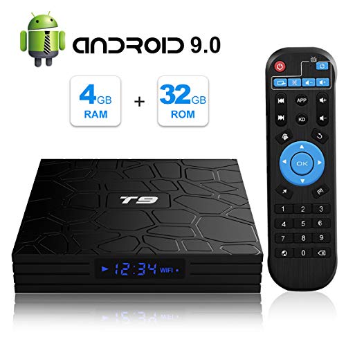 Android TV Box, T9 Android 9.0 TV BOX 4GB RAM/32GB ROM RK3318 Quad-Core Media Box Soporte 2.4GHz/5.0GHz WiFi 64 bits H.265 Bluetooth 4.0 DLNA UHD 4K Mini TV Box