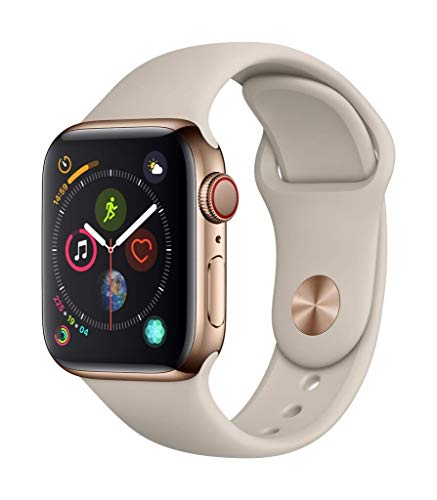 Apple Watch Series 4 (GPS + Cellular) con caja de 40 mm de acero inoxidable en oro y correa deportiva en color piedra