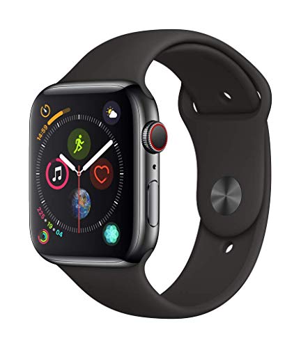 Apple Watch Series 4 (GPS + Cellular) con caja de 44 mm de acero inoxidable en negro espacial y correa deportiva negra