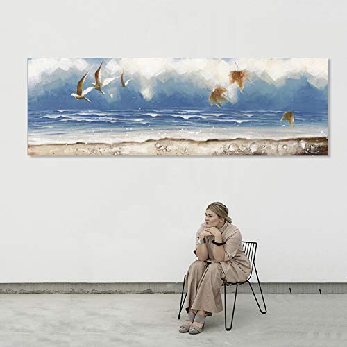 BailongXiao Decoración para el hogar póster y Lienzo impresión Pintura Abstracta Playa Vista al mar Sala de Estar decoración,Pintura sin Marco,45x135cm