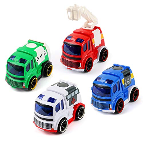 BeebeeRun Coches de Juguetes Niños 2 Años,Juguete Vehiculos -Coche de Policía,Camión de Bomberos,Ambulancia,Camión de Basura