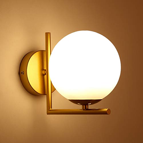 Bola Luz de pared, Moderno Apliques de pared Cortina de cristal del globo de blanco Espejo baño led Para Dormitorio Pasillo Lámpara de pared 1 E27 Ligero-dorado 5.9x7in