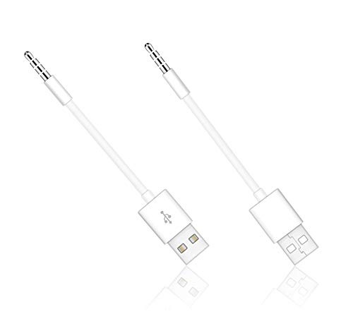 Cable USB CERRXIAN, 10,5 cm de longitud, 3,5 mm 2 en 1 cargador USB y cable de datos SYNC para Apple iPod Shuffle 3ª / 4ª / 5ª / 6ª / 7ª generación (2 PAQUETE-Blanco)