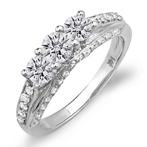 DazzlingRock - Anillo de compromiso de oro blanco de 14 quilates con diamantes redondos para novia (1,25 quilates, H-J), color claro.