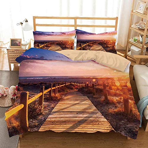 DYCBNESS Bedding Juego de Funda de Edredón, Puesta de Sol con Nubes en el Parque Natural de Cabo de Gata Nijar Puente con Vallas Juego de Cama Decorativo de 3 Piezas 2 Fundas de Almohada