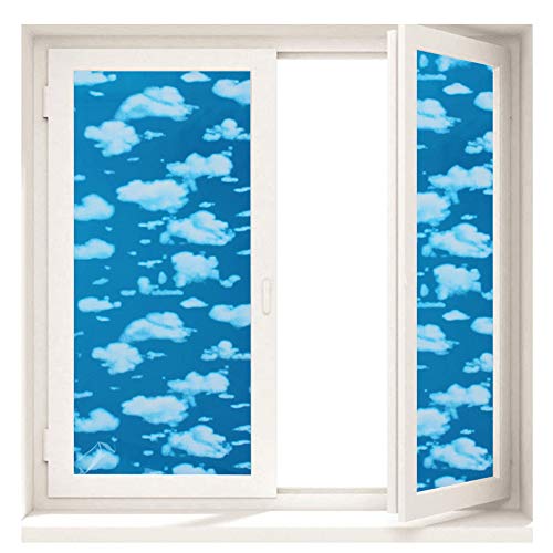 Homay - Película de cristal para ventana 3D, autoadhesiva, con diseño de nubes de cielo y PVC, para habitación de los niños, sala de estar, cuarto de baño, 90x200cm