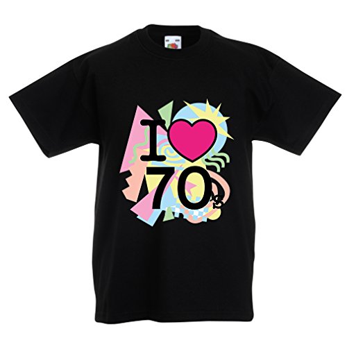 lepni.me Camiseta para Niño/Niña Me encantan los 70's, Nunca Olvides, la Ropa de Concierto de la Banda de Estilo Antiguo (14-15 Years Negro Multicolor)