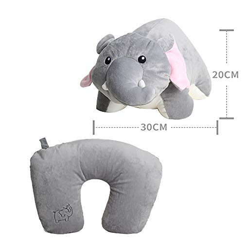 Missley 2 en 1 Elefante Almohada de Cuello Suave Forma de U Almohada Cambiable Animal Amortiguar Gracioso Juguete de Peluche Regalos para Niños Amante (Elefante)