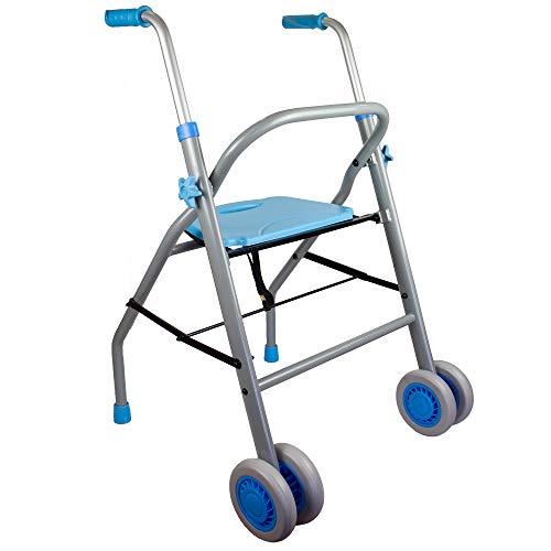 Mobiclinic, Modelo Future, Andador para mayores, adultos, ancianos o minusválidos, de acero y aluminio, ligero, plegable, con asiento y ruedas, Color Celeste