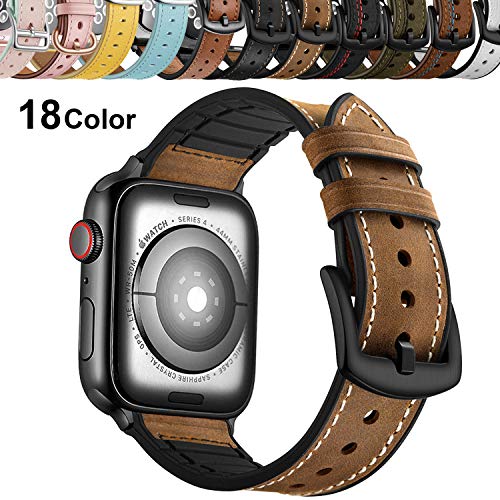 Qeei Correa Compatible with Apple Watch 42mm 44mm,Sport Hybrid Style Silicone Genuino Banda de Cuero con Seguro Metal Band Replacement for iWatch Series 5 & 4 3/2/1,Brown Qeei Correa Compatible with Apple Watch 42mm 44mm,Sport Hybrid Style Silicone Genuino Banda de Cuero con Seguro Metal Band Replacement for iWatch Series 5 & 4 3/2/1,Brown