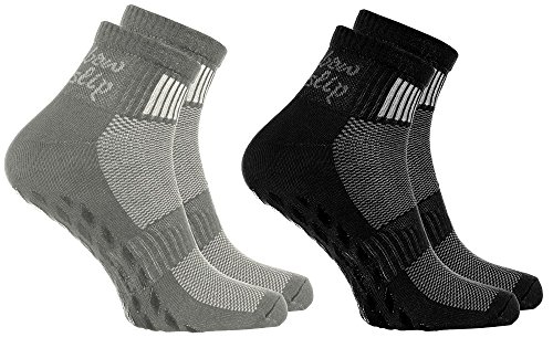 Rainbow Socks - Hombre Mujer Deporte Calcetines Antideslizantes ABS de Algodón - 2 Pares - Negro Gris - Talla UE 42-43
