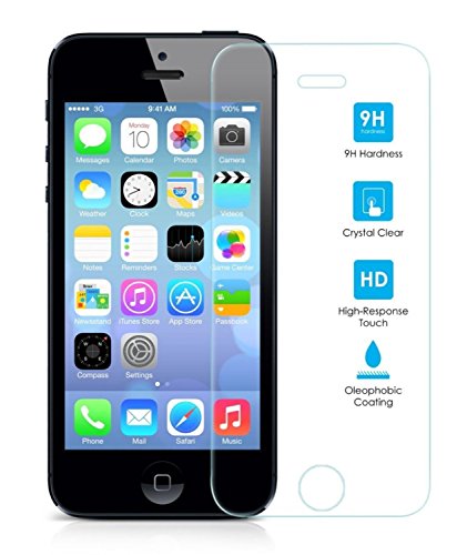 REY Protector de Pantalla para iPhone 5/5S/5C/SE Cristal Vidrio Templado Premium