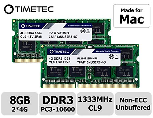 Timetec Hynix IC compatible with Apple 8GB Kit (2x4GB) DDR3 1333MHz PC3-10600 SODIMM Memory Upgrade For MacBook Pro/iMac/Mac mini