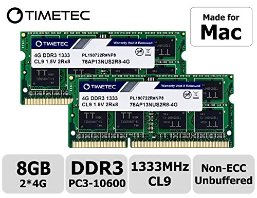 Timetec Hynix IC compatible with Apple 8GB Kit (2x4GB) DDR3 1333MHz PC3-10600 SODIMM Memory Upgrade For MacBook Pro/iMac/Mac mini Timetec Hynix IC compatible with Apple 8GB Kit (2x4GB) DDR3 1333MHz PC3-10600 SODIMM Memory Upgrade For MacBook Pro/iMac/Mac mini