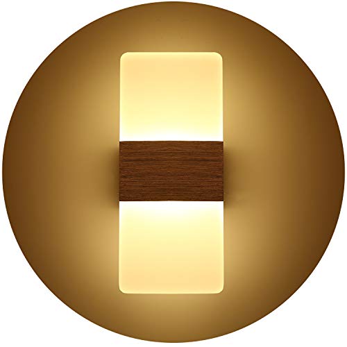 Topmo-plus 12W Lámpara de pared LED Diseño apliques Interio ideal para Dormitorio, sala de estar, escaleras y pasillos / 29 cm/lámpara de pasillo en acrílico/cepillado blanco cálido 3000KB marrón