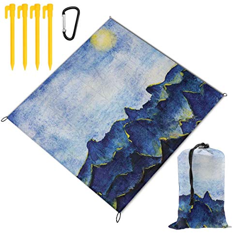 VORMOR Manta de Picnic,Decoración de Apartamentos Colinas bajo un Cielo Nublado de Hadas con el Reflejo de la luz de la Luna Pintura de Paisaje vívida Azul Amarillo