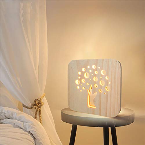 Watopi - Lámpara de noche de madera de pino, diseño vintage, USB, 2,5 W, para habitación de hogar, niños, regalos de cumpleaños, decoración de guardería