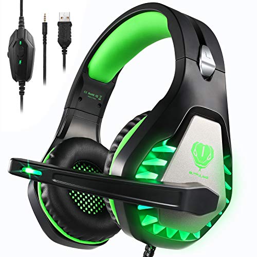 Auriculares Gaming PS4,Cascos Gaming de Estéreo con Micrófono Bass Surround y Cancelación de Ruido Auriculares Compatible para PC/Xbox One/Nintendo Switch/Mac Cascos Gaming 3.5mm Jack con Luz LED