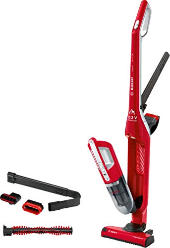 Bosch Flexxo Serie 4 BBH3ZOO25 Aspirador escoba 2 en 1, sin cable y de mano, autonomía de 55 minutos, especial animales con accesorios extra, color rojo