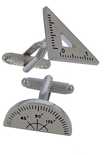 COLLAR AND CUFFS LONDON - Gemelos Caja DE Regalo - Transportador - Latón - Color Plata - Ingeniero Matemáticas Física Ciencia Profesor COLLAR AND CUFFS LONDON - Gemelos Caja DE Regalo - Transportador - Latón - Color Plata - Ingeniero Matemáticas Física Ciencia Profesor