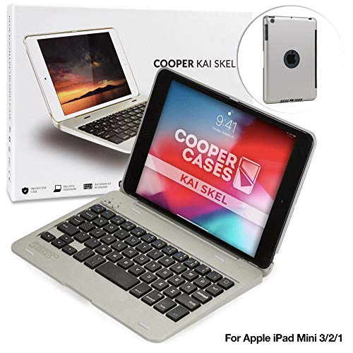 COOPER KAI SKEL P1 Bluetooth Wireless Keyboard Case Compatible with iPad Mini 1 2 3 | Portable Laptop Macbook Clamshell Case Cover with 13 Shortcut Function Keys for Apple iPad Mini 1st 2nd 3rd Silver