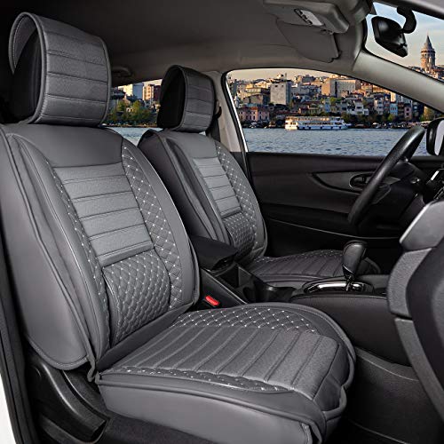 Fundas de asiento de coche, juego completo para asientos delanteros y traseros, de piel sintética, apto para Mitsubishi Pajero a partir de 2007 hasta 2015 en color gris oscuro