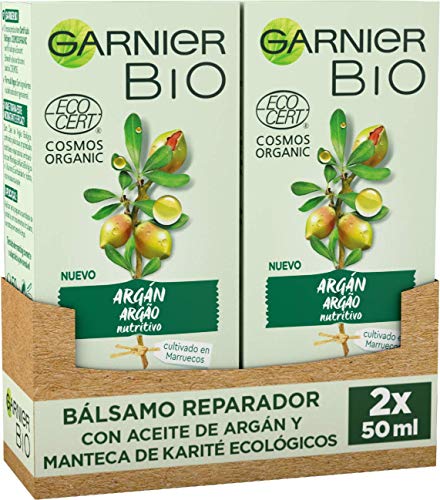 Garnier BIO Bálsamo Reparador con Aceite de Argán y Manteca de Karité Ecológicos y Vitamina E - Pack de 2 x 50 ml (Total: 100 ml)