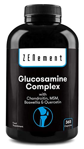 Glucosamina Complex con Condroitina, MSM, Boswellia y Quercetina, 365 Cápsulas | Para el dolor en las articulaciones | No-GMO, GMP, sin aditivos, sin Gluten | de Zenement Glucosamina Complex con Condroitina, MSM, Boswellia y Quercetina, 365 Cápsulas | Para el dolor en las articulaciones | No-GMO, GMP, sin aditivos, sin Gluten | de Zenement