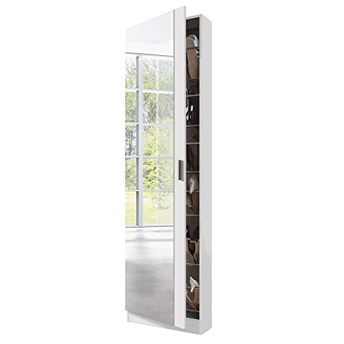 Habitdesign 007866BO - Armario zapatero con espejo, color Blanco Brillo, dimensiones 180cm (altura) x 50cm (ancho) x 20cm (fondo) Habitdesign 007866BO - Armario zapatero con espejo, color Blanco Brillo, dimensiones 180cm (altura) x 50cm (ancho) x 20cm (fondo)