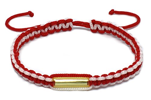 Hecho a mano budista tailandés pulsera latón amuleto bendición Karma buena suerte amor Amistad Yoga Meditación Mindfulness pulsera regalo (rojo/blanco)