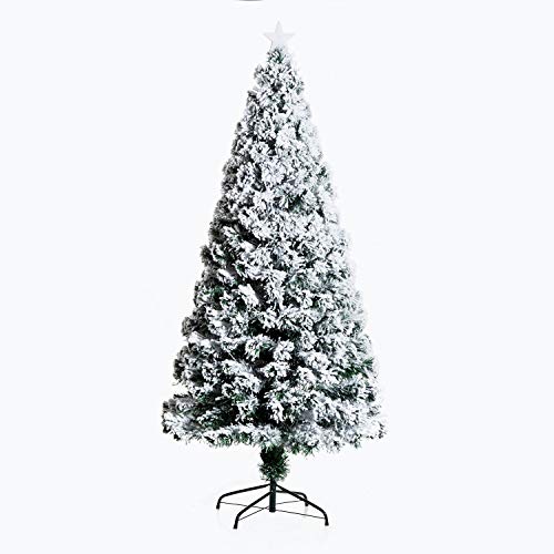 HOMCOM Árbol de Navidad 180cm Artificial Árbol Pino Natural de Blanco Nevado con Soporte de Metal Luces LED 230 Ramas